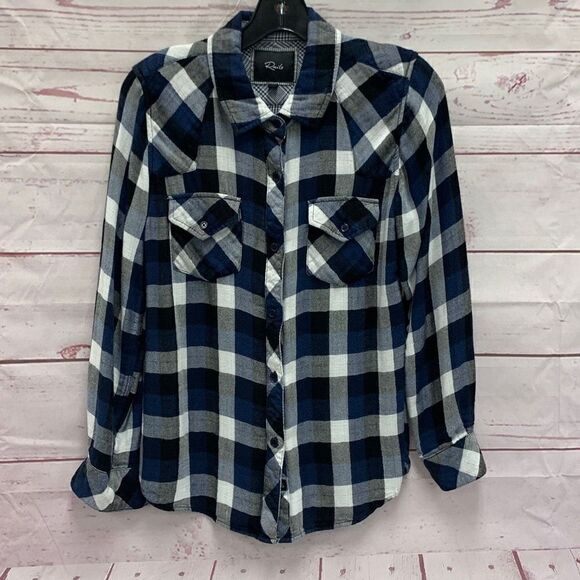 Rails Women’s Small Blue Black Plaid Flannel Long Sleeve Button Down Shirt Top - Picture 1 of 5